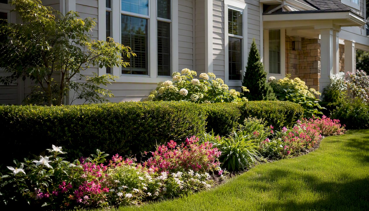 Residential property exterior showing yard and condition
