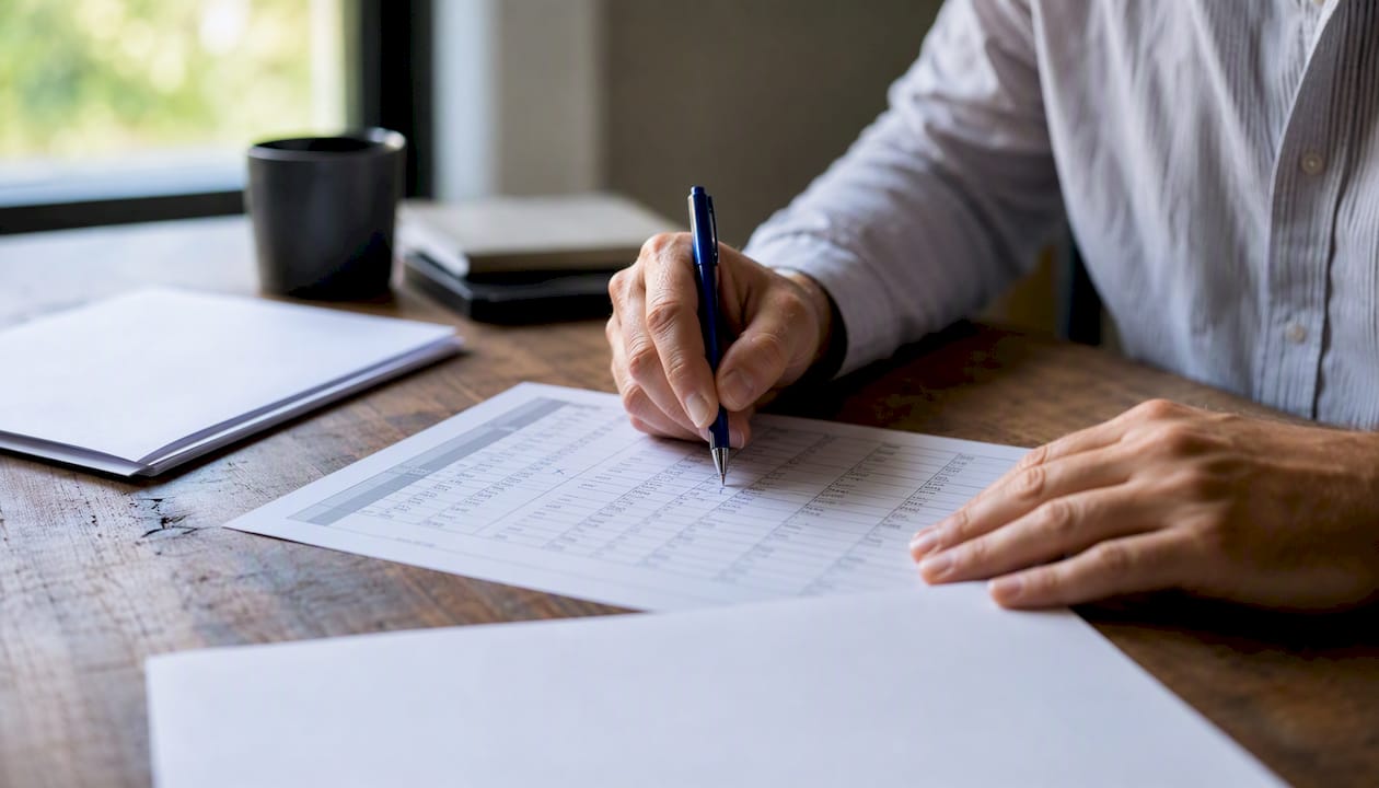 Hands marking adjustment grid with pen
