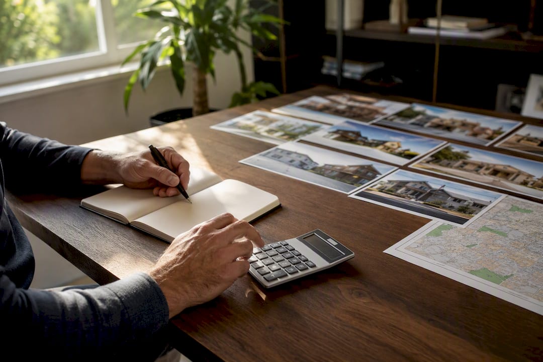 Hands calculating real estate flip costs