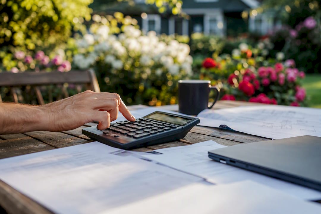 Hand adjusting financial calculator sliders