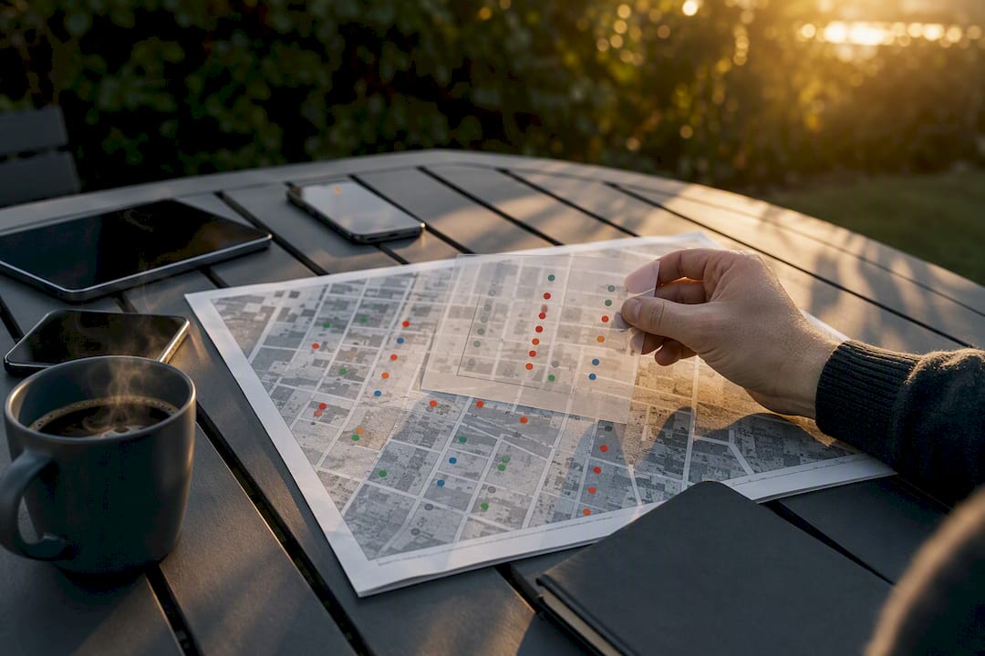 Hand holding phone number type overlays on map