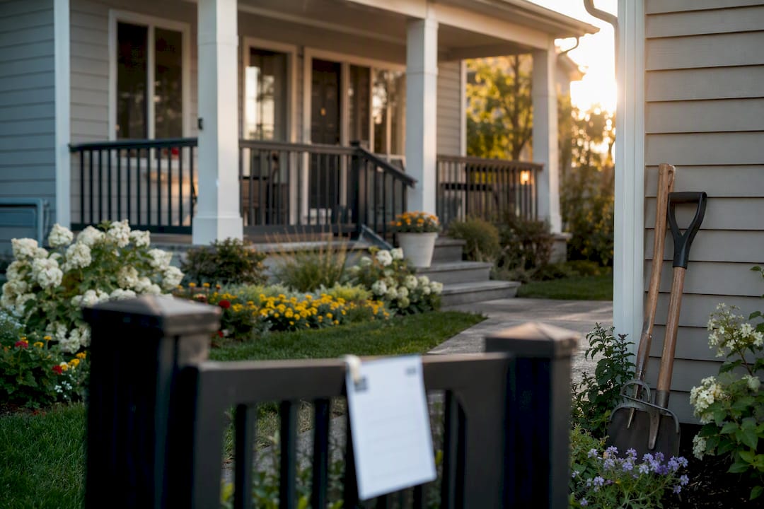 Rental property exterior with lease renewal notice