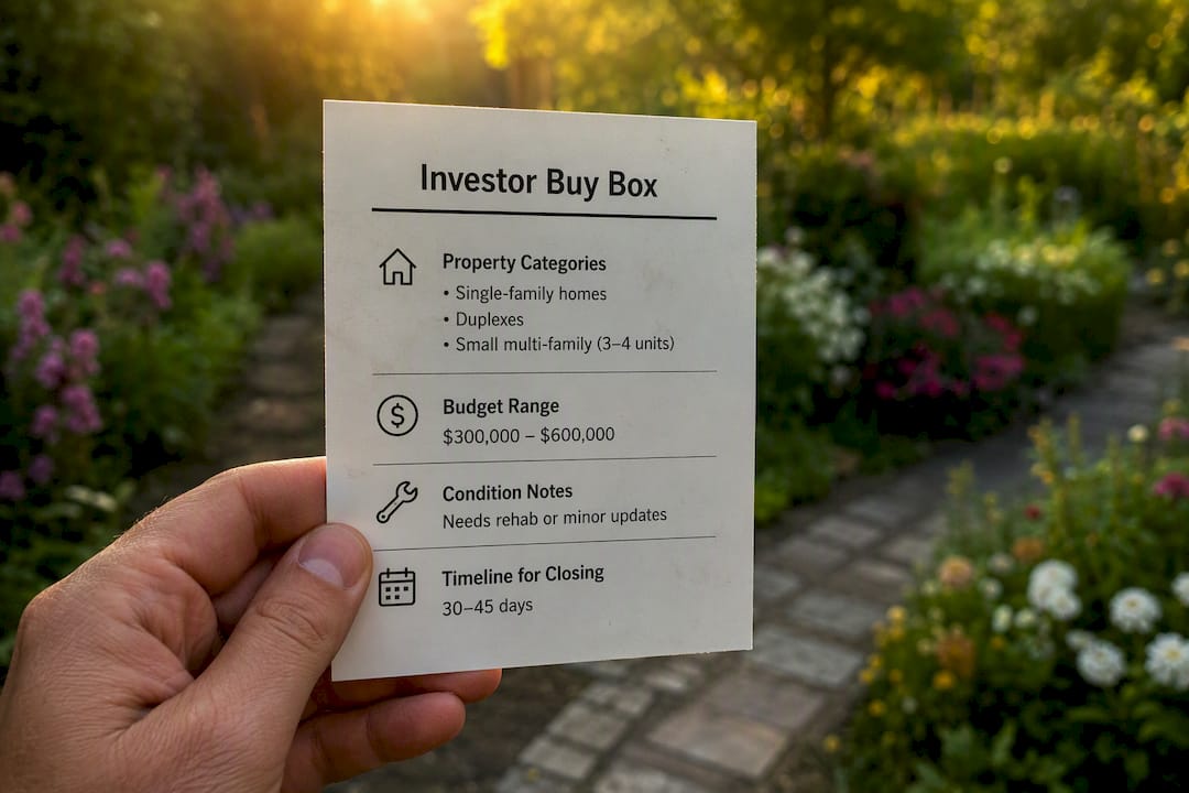 Investor buy box sheet held outdoors