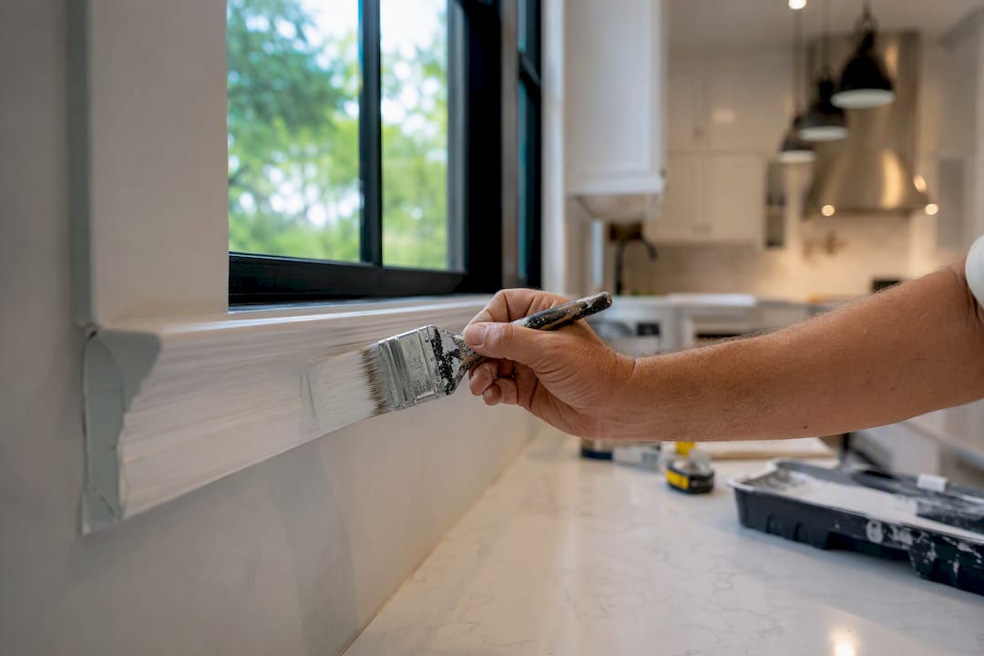 Hand painting baseboard during home rehab
