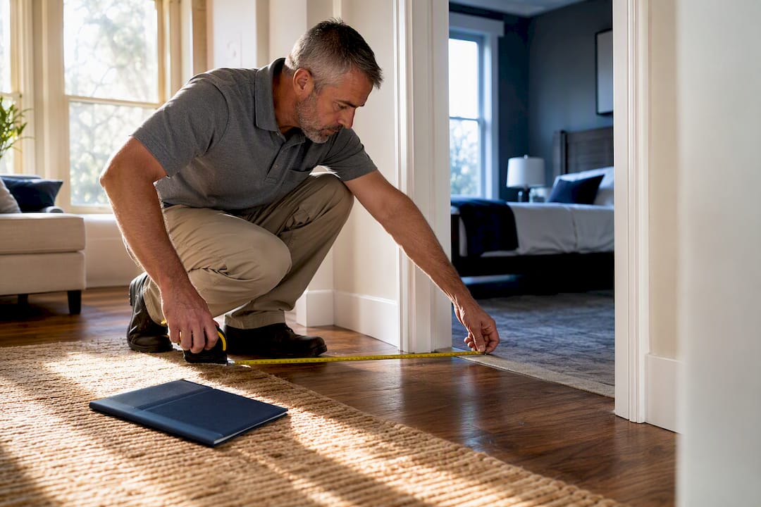 Appraiser measuring renovated home interior