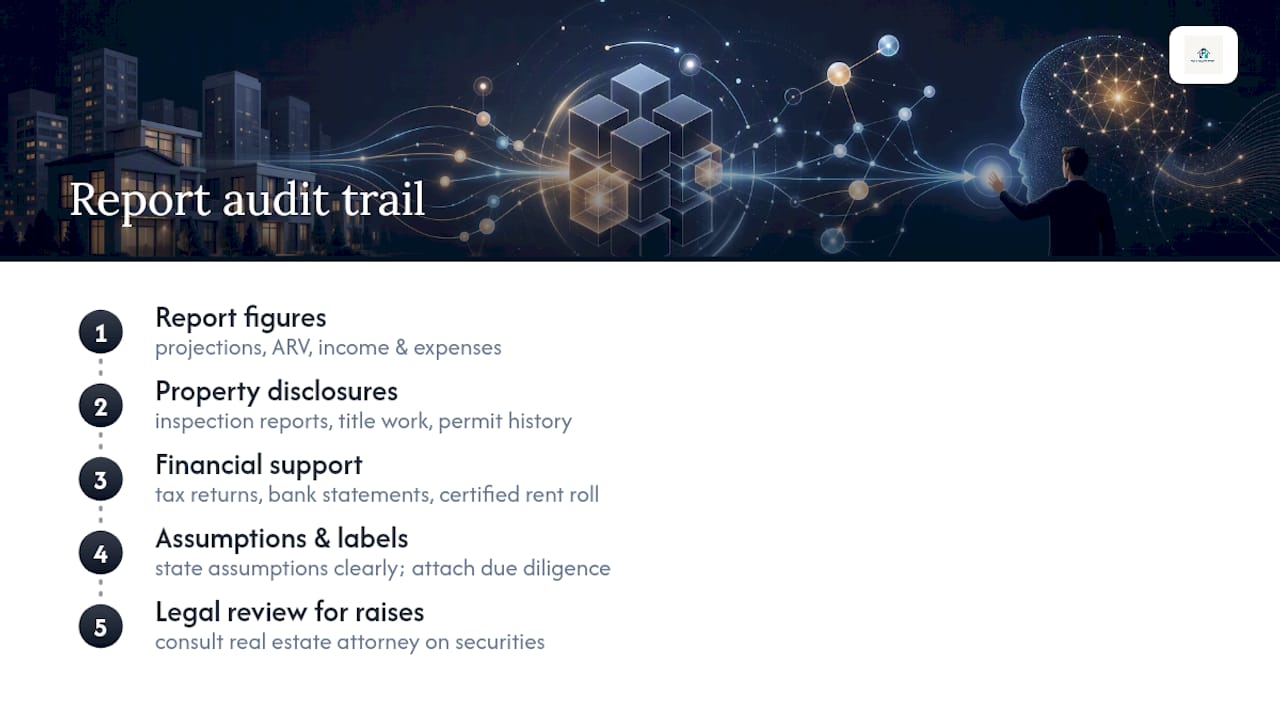 Investment report compliance audit trail
