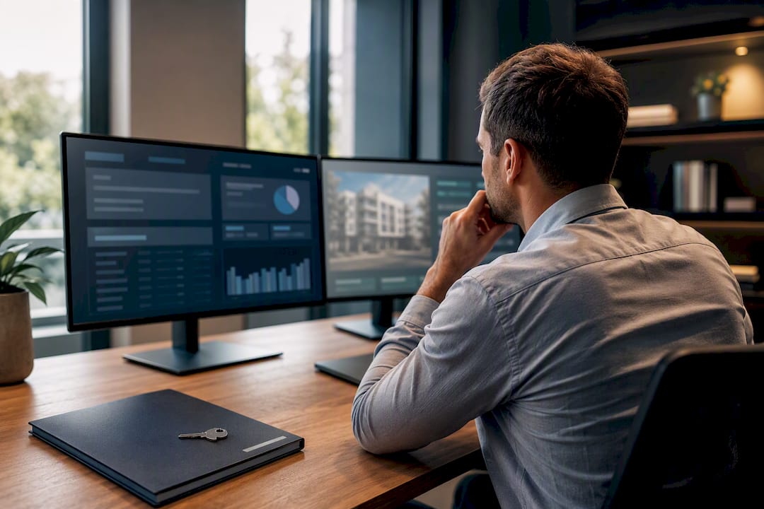 Investor reviewing property pro forma analysis