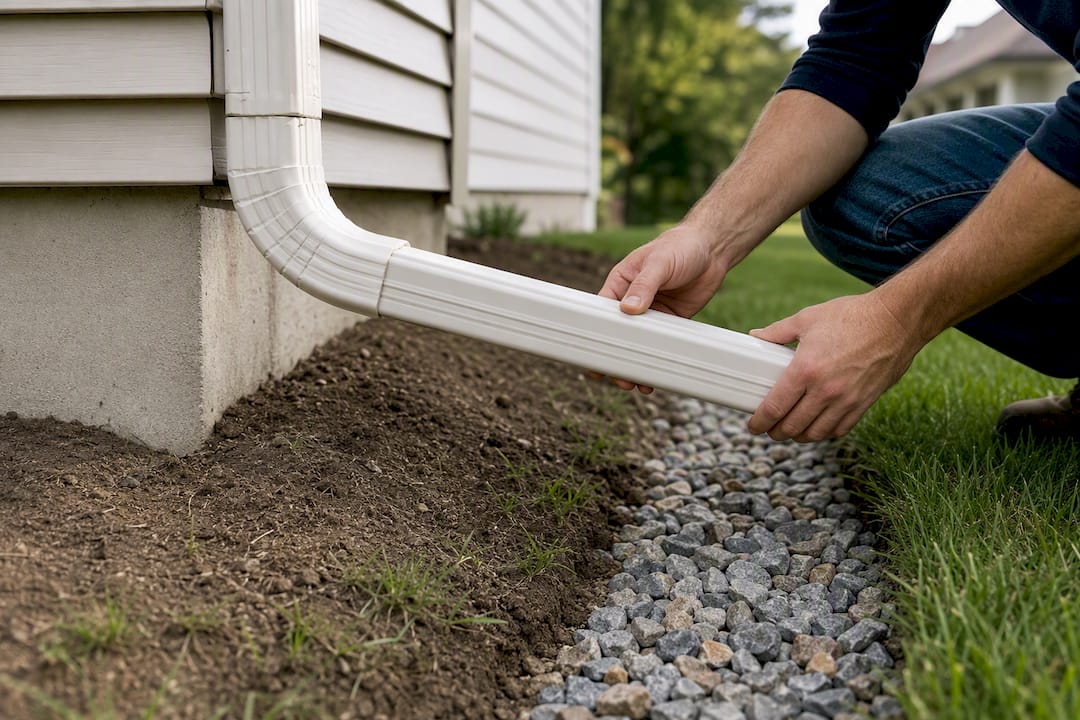 Downspout directing water away from foundation