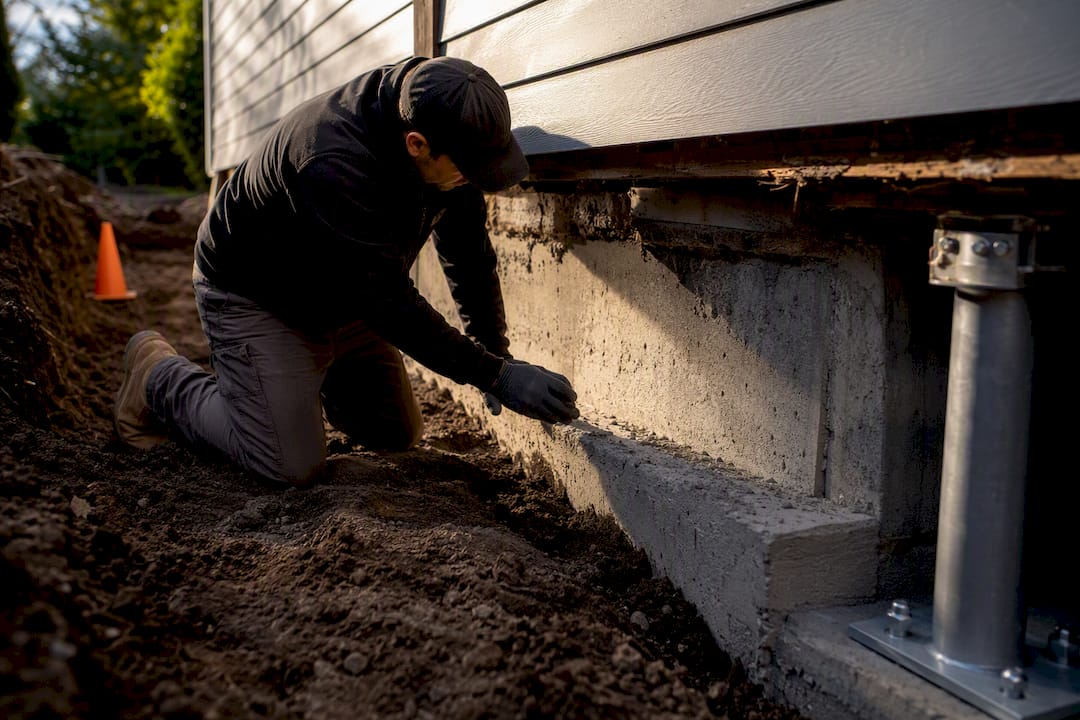 Exposed foundation during structural repair