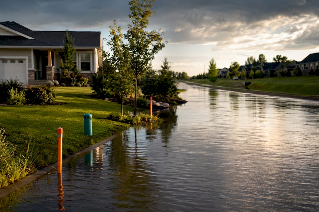 Floodwater surrounding a residential property