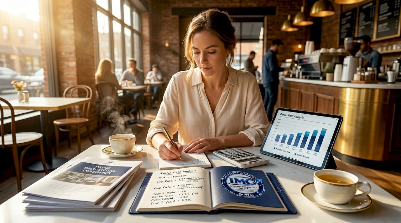 Analyst calculating rental yield at home