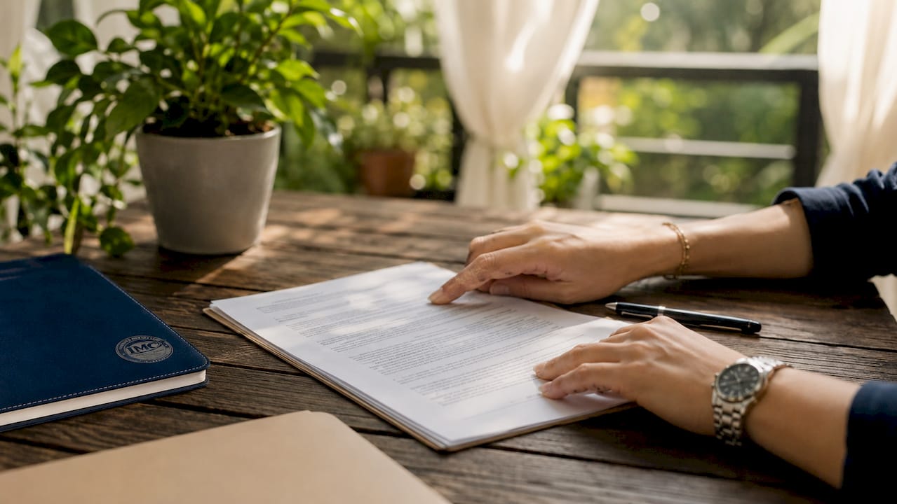 Hands reviewing furnished midterm rental lease document
