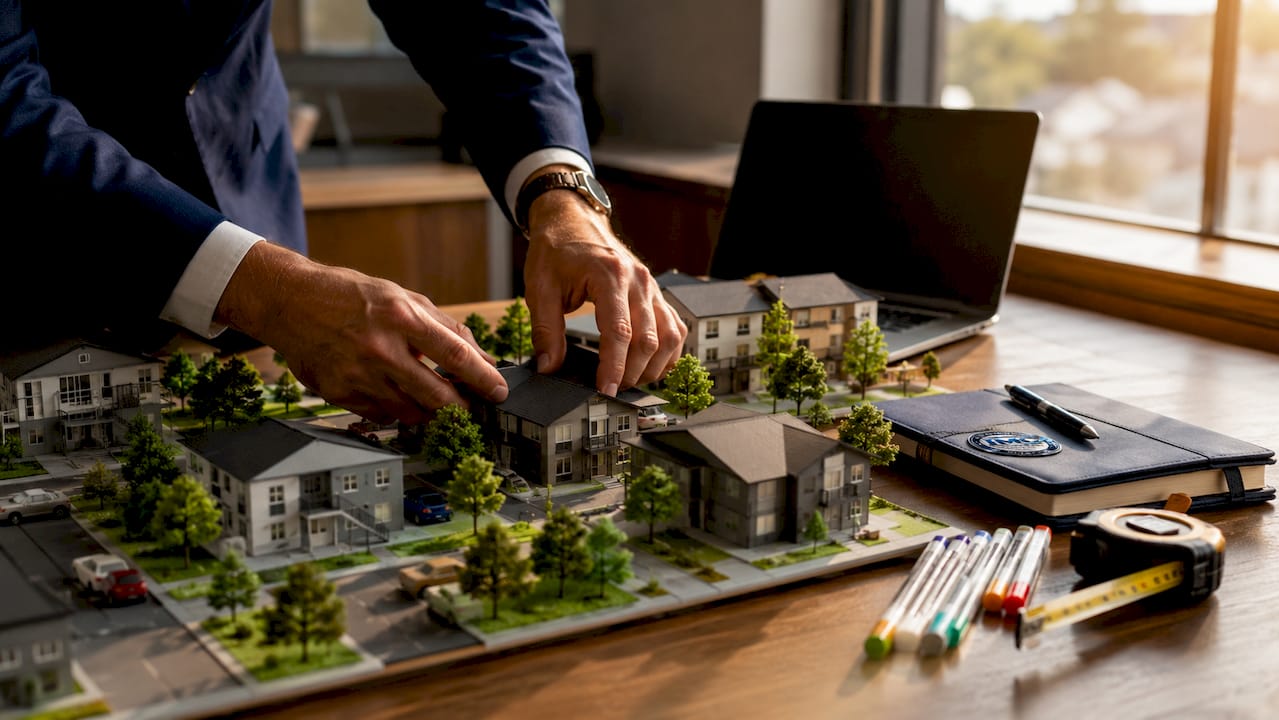 Architectural model illustrating multifamily property types