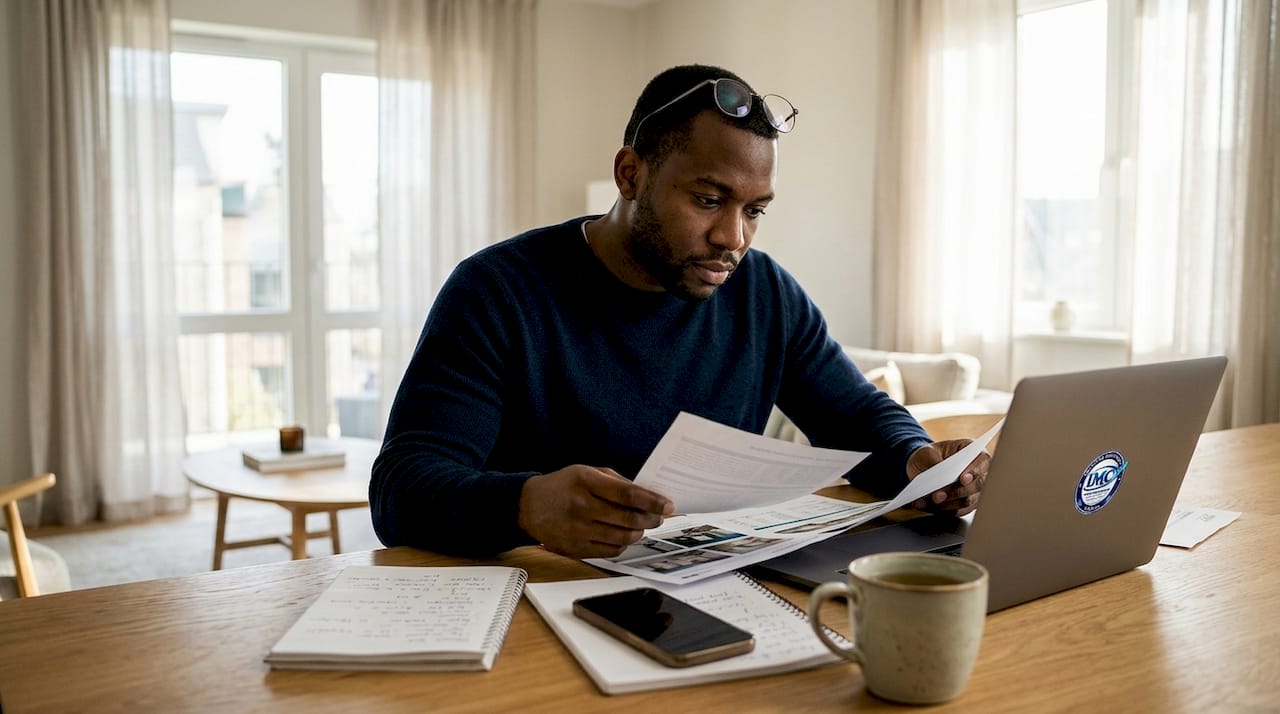 Sponsor analyzing apartment investment data at desk