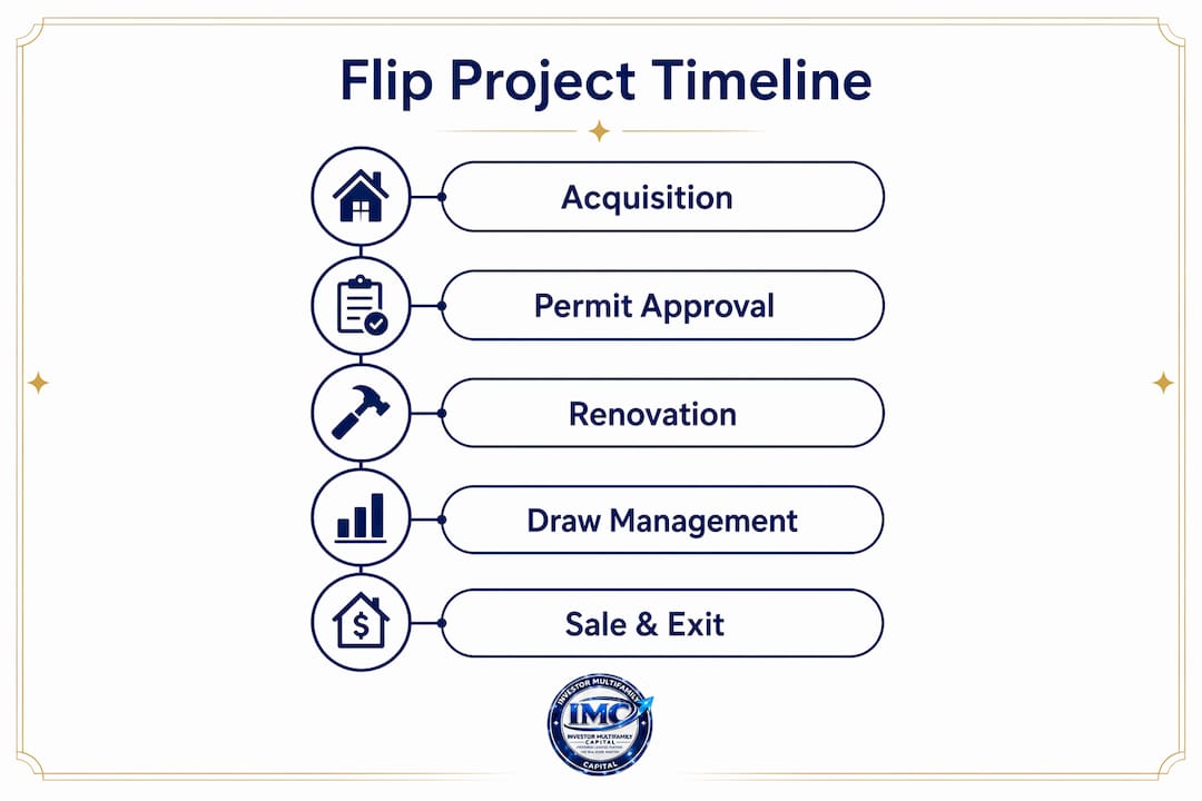 Infographic outlining flip project financing timeline