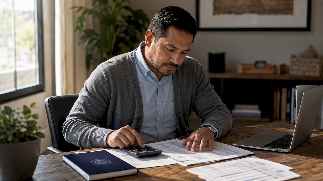 Close-up of hands calculating flip deal costs