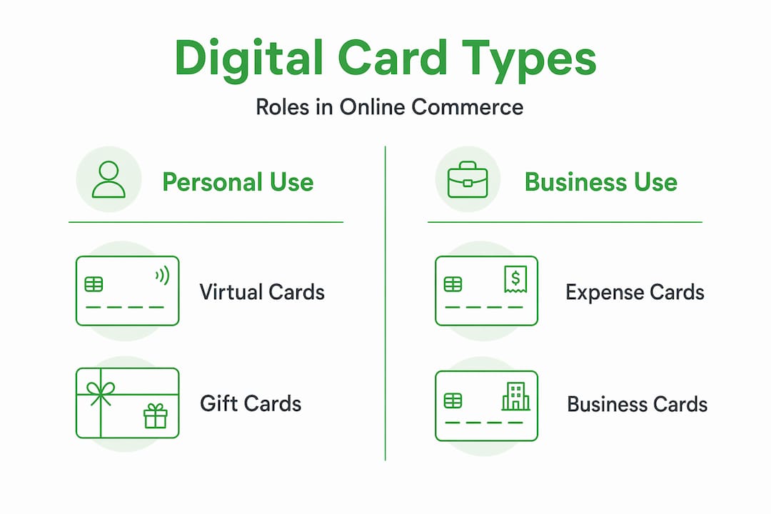 Infographic comparing digital card types by use