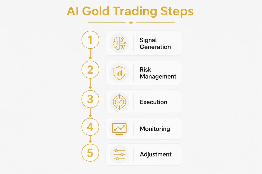 Infographic illustrating AI gold trading process steps
