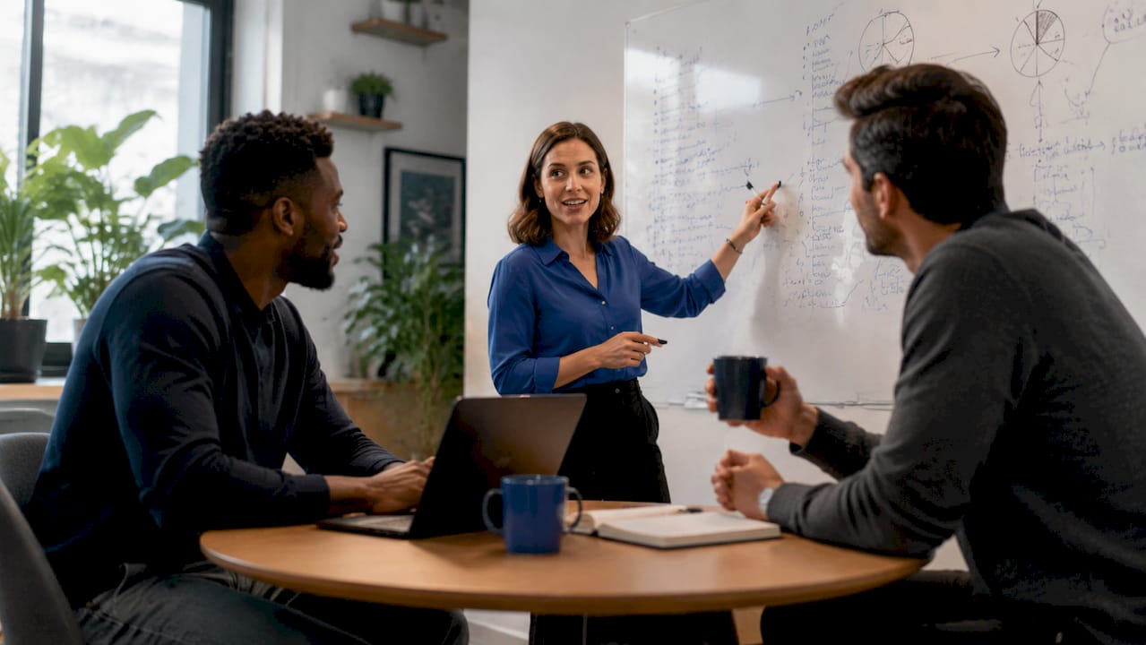 Team reviewing call answer rate metrics in meeting