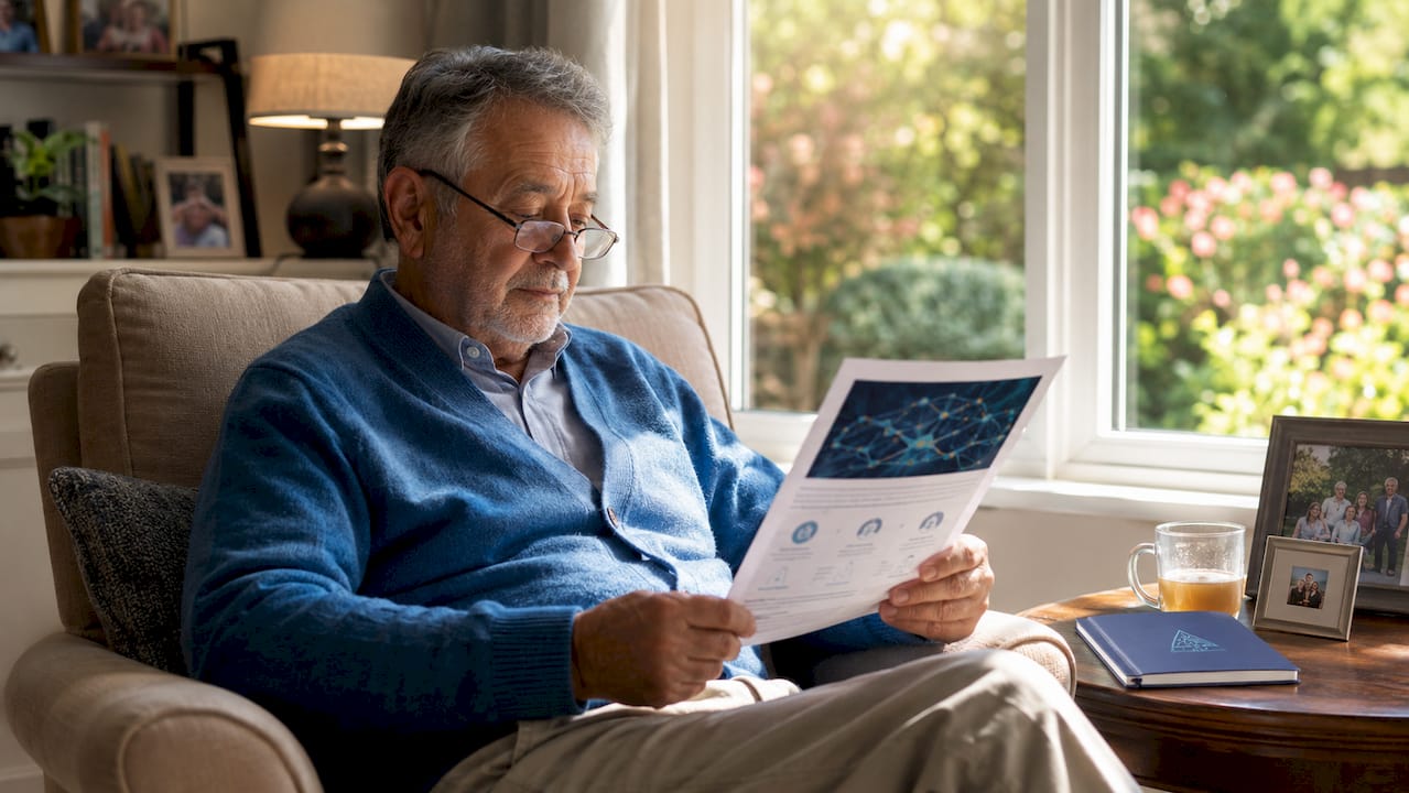 Elderly patient reading AI patient instructions at home