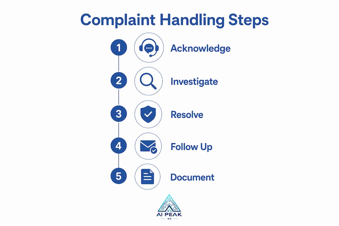 Infographic illustrating five complaint handling steps
