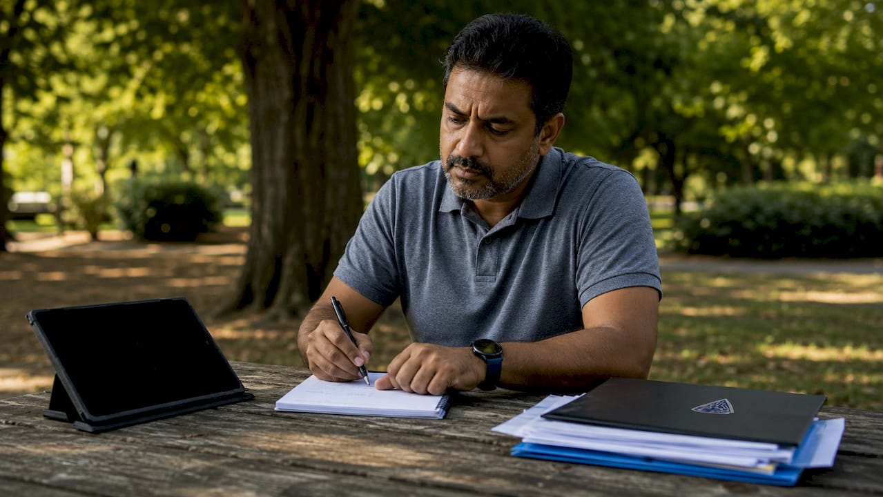 Man writing notes about service communication problem