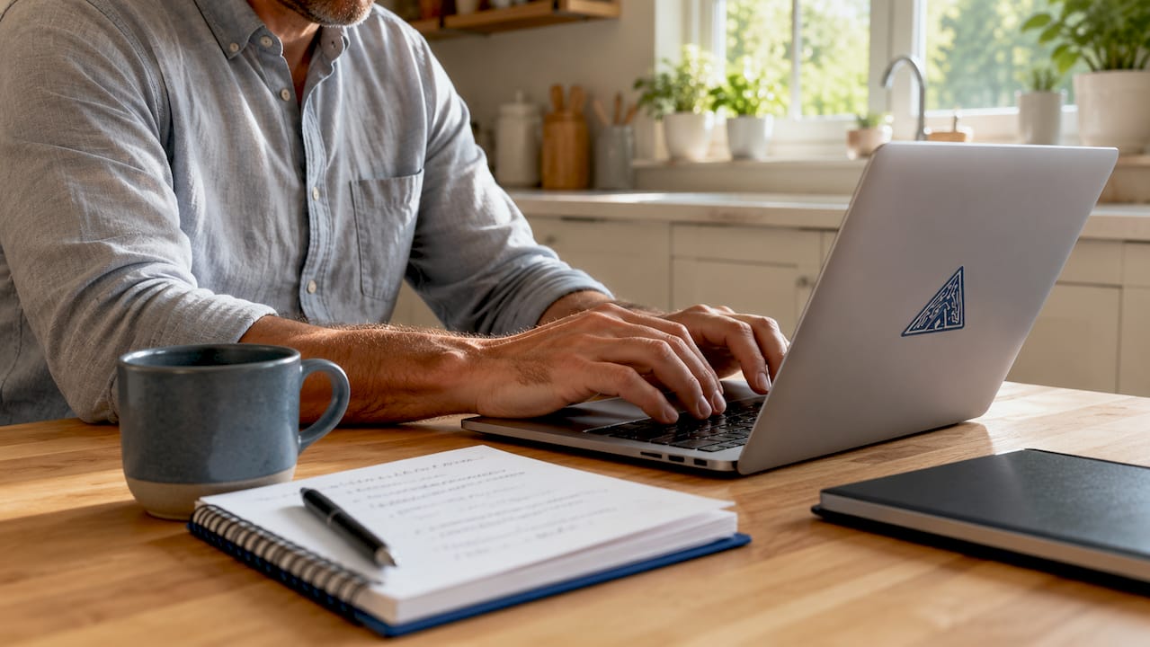 Hands typing on keyboard in home office