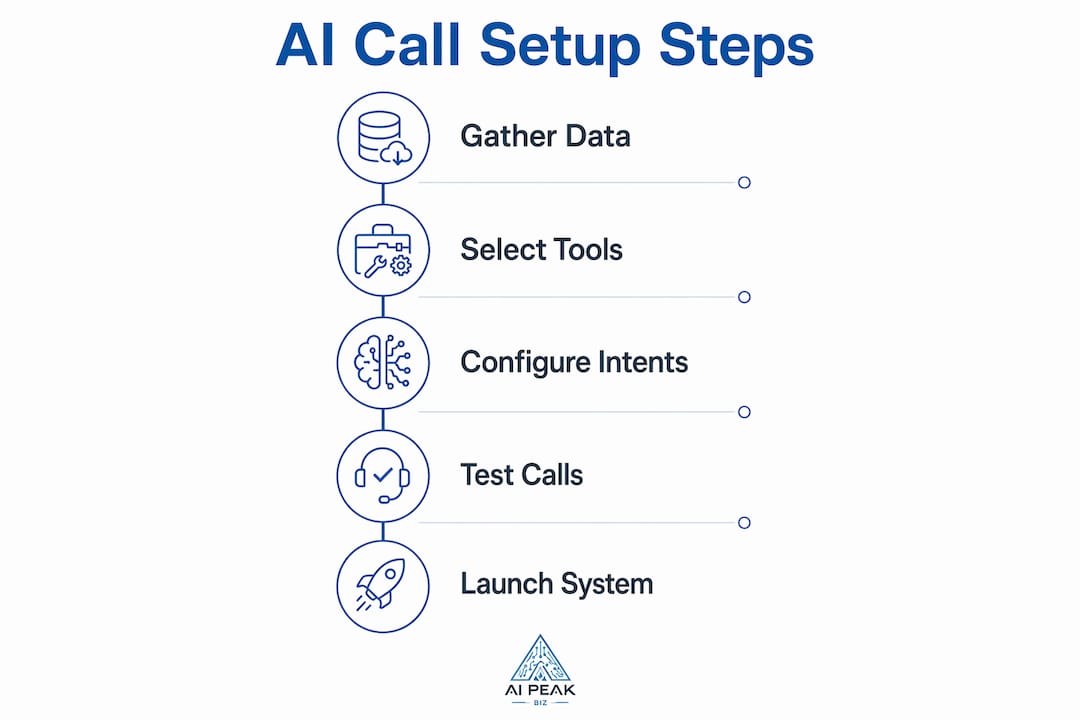 Infographic showing numbered AI call setup steps
