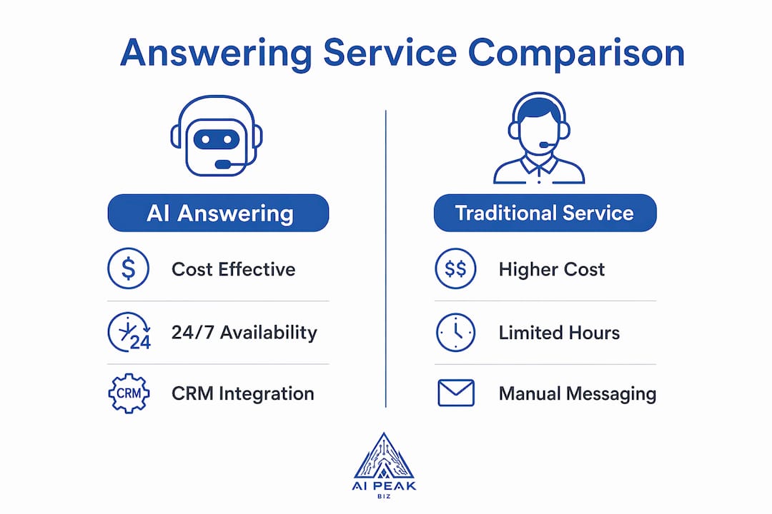 Infographic comparing AI and traditional answering services