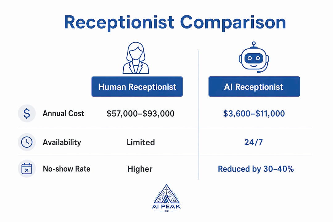 Infographic comparing human and AI receptionists