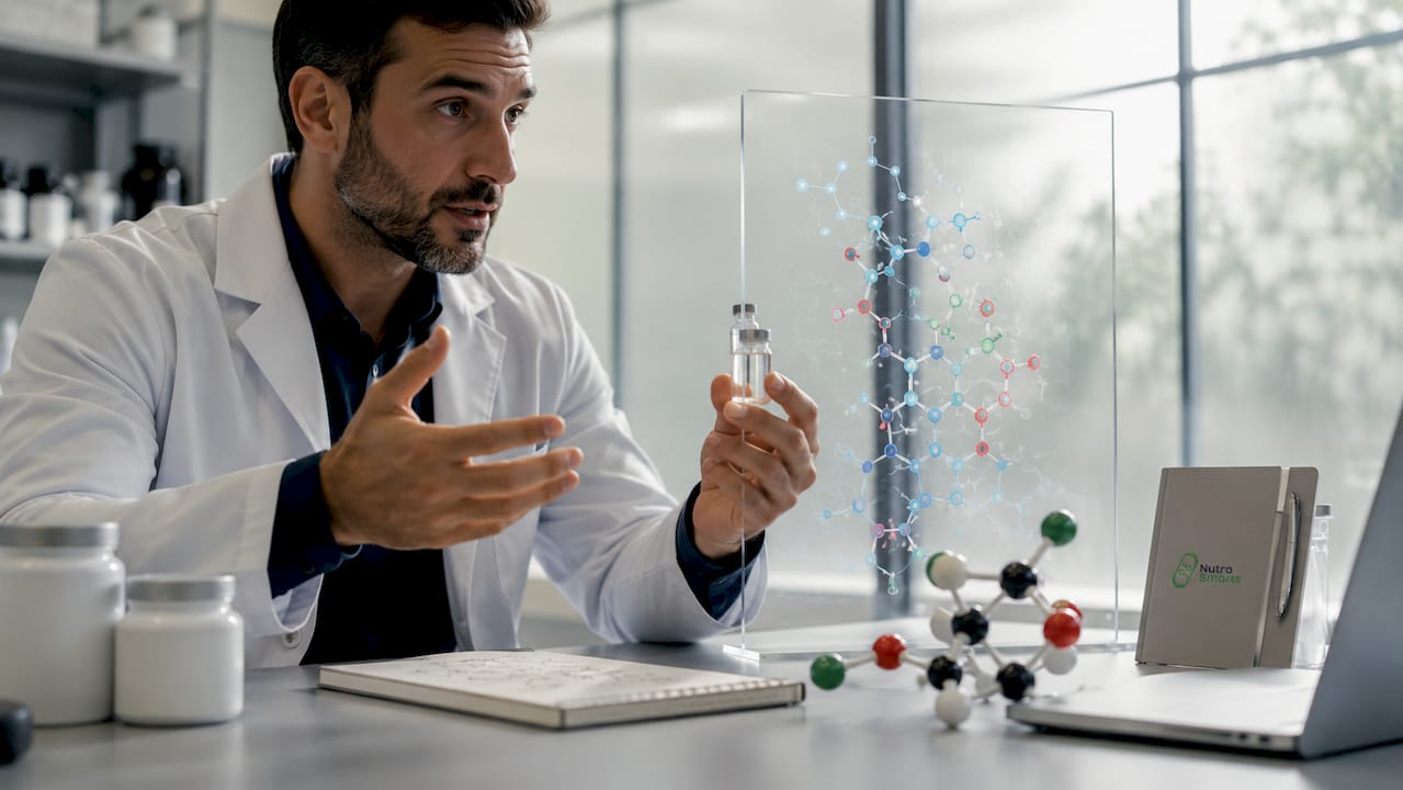 Hands examining folate metabolism samples and data