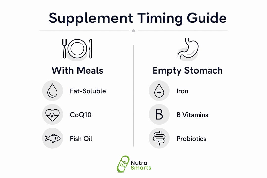 Infographic illustrating supplement timing categories