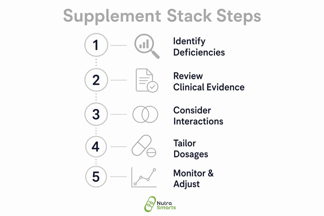 Infographic showing supplement stack building steps