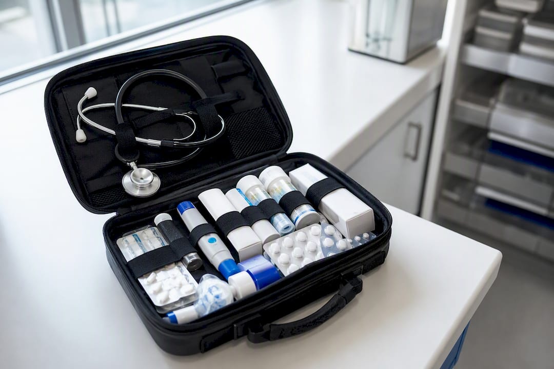 Medical emergency allergy kit close-up