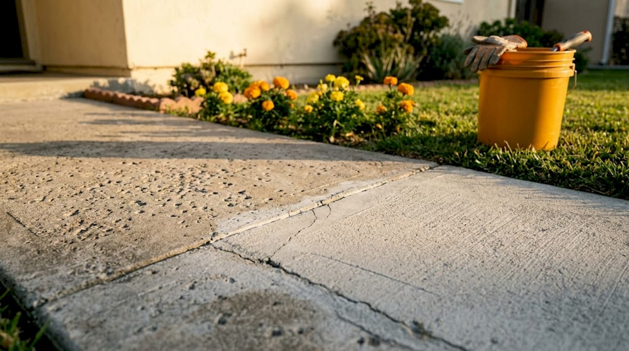 Surface concrete patch with cracks and color change
