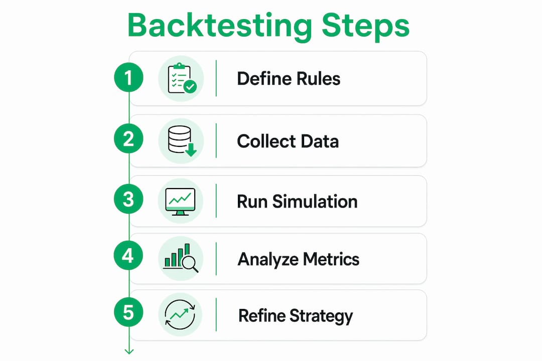 Infographic outlining steps in options backtesting