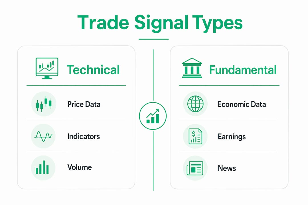 Infographic comparing technical and fundamental trade signals