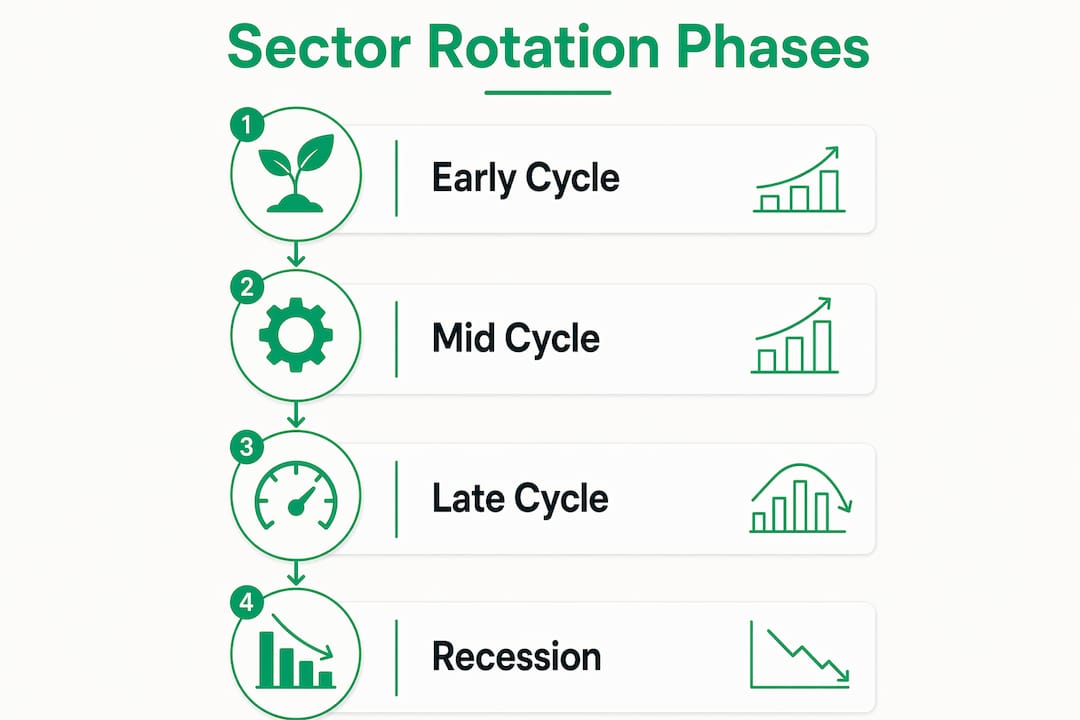 Infographic illustrating sector rotation phases in business cycle