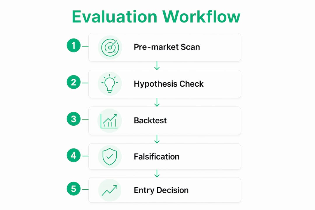 Infographic showing rapid options trade evaluation steps
