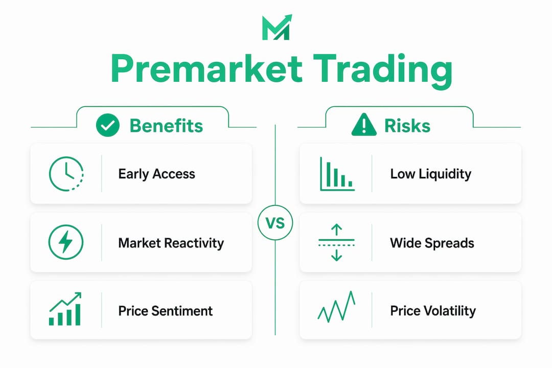 Infographic comparing premarket trading benefits and risks