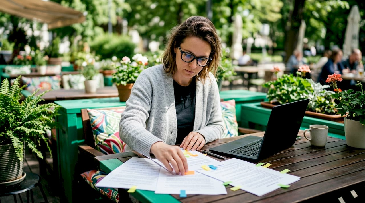 Trader’s hands organizing option spread documents