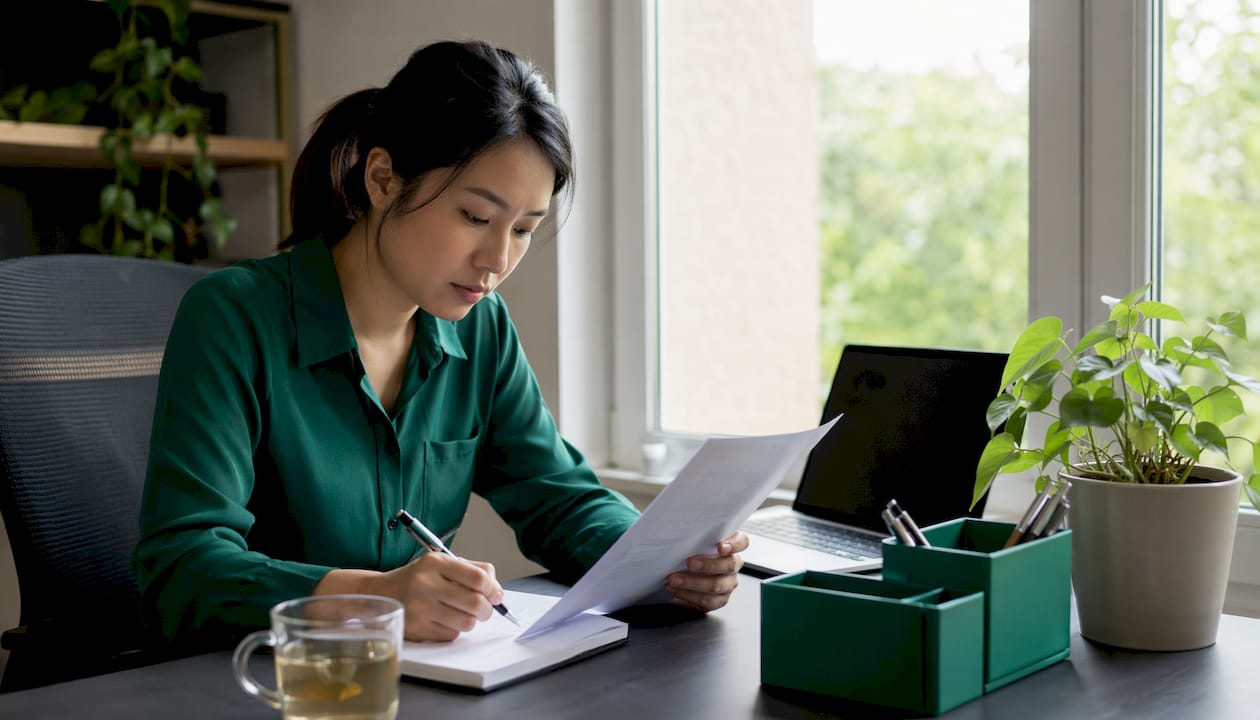 Hands annotating cash-secured put contract on desk