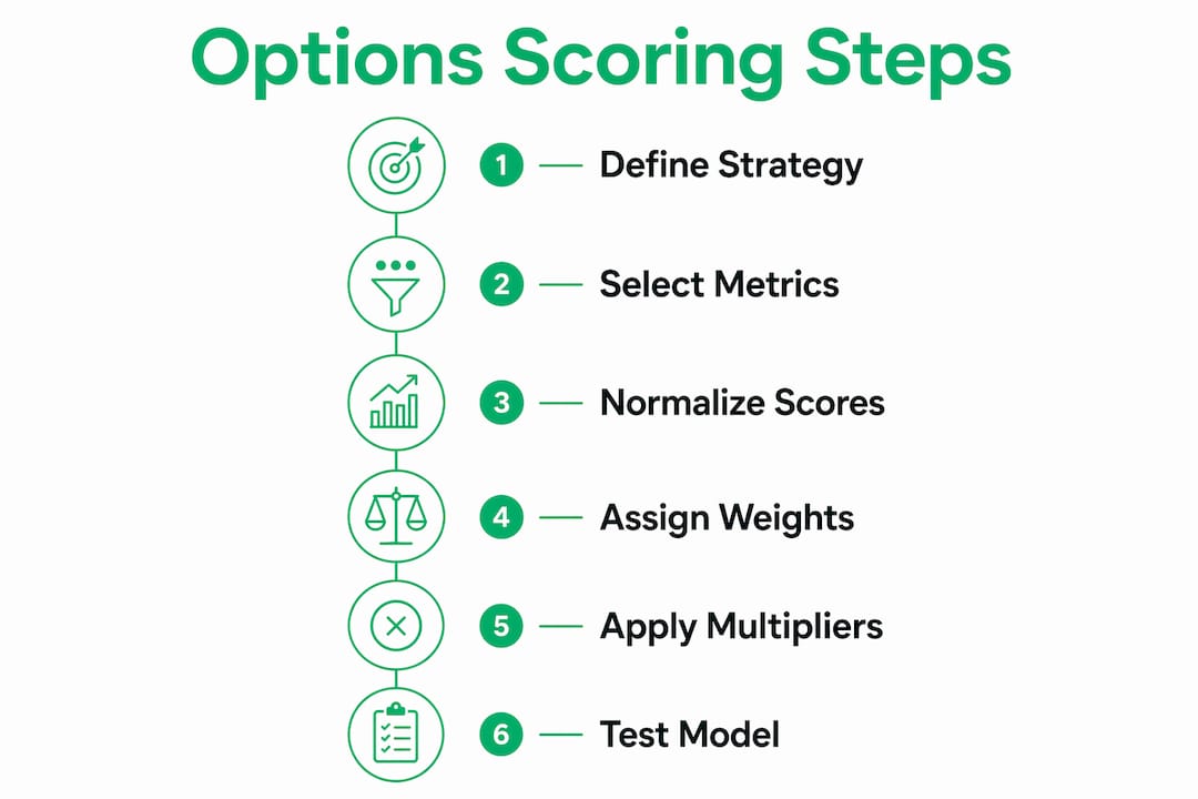 Infographic outlining options scoring model steps