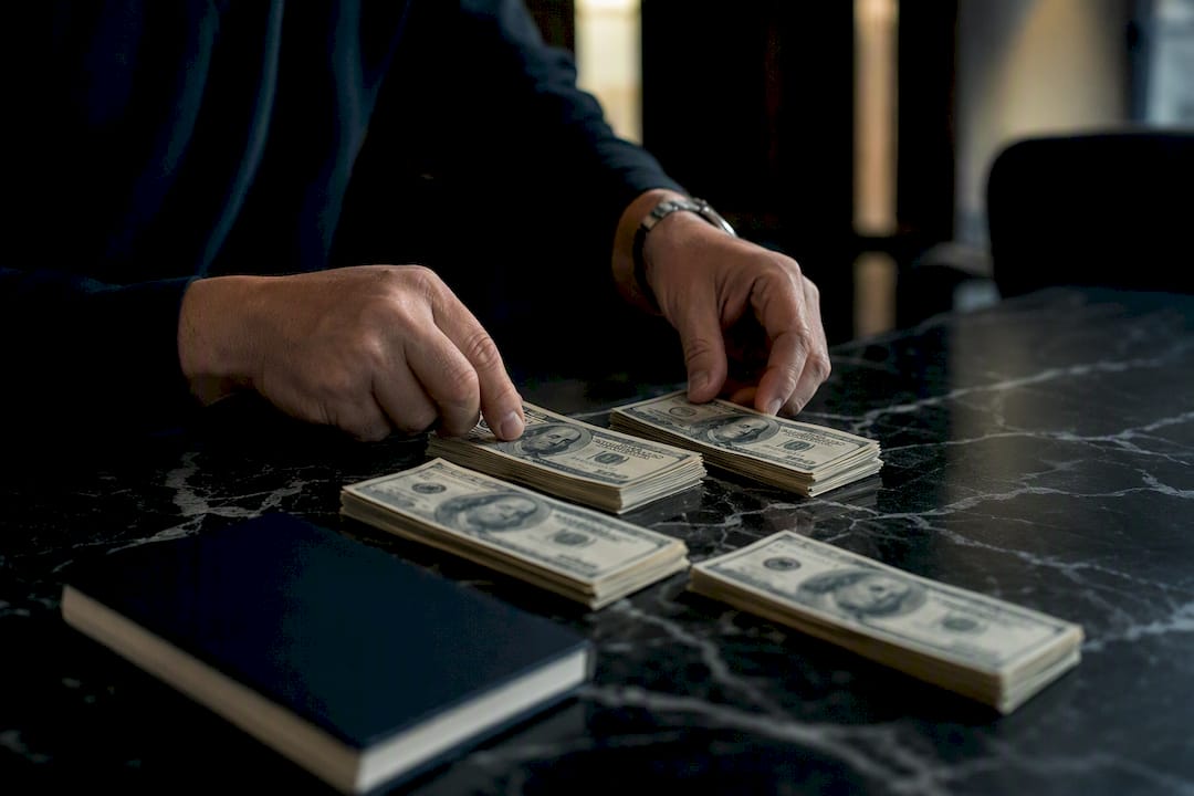 Hands stacking cash for collateral