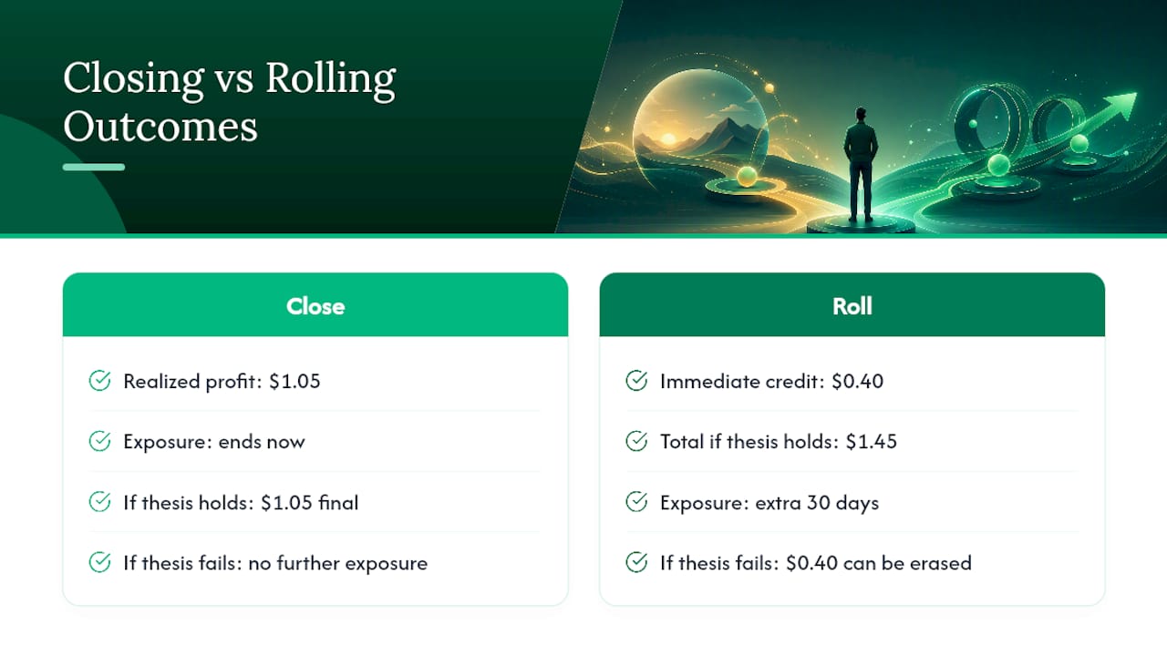 Comparison of closing and rolling trade outcomes