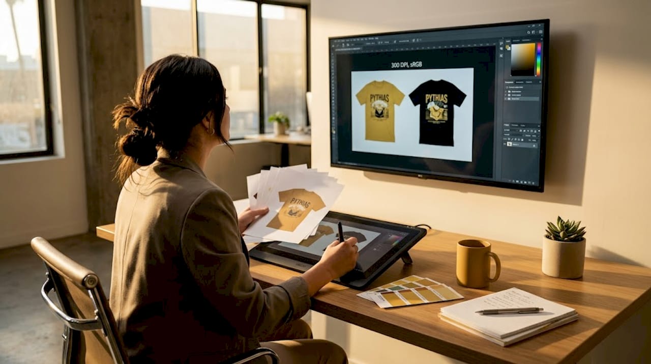 Designer checking artwork standards for DTG files