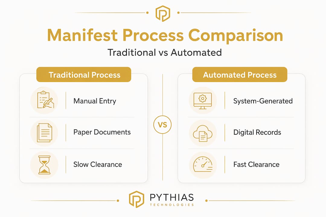 Infographic comparing traditional and automated manifest processes