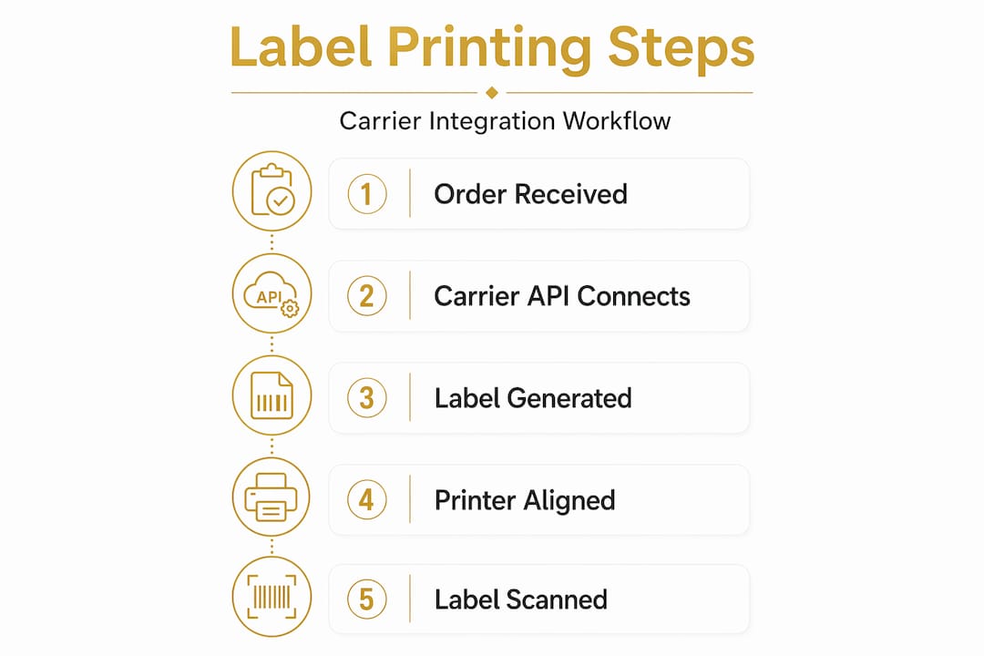 Vertical infographic label printing workflow steps