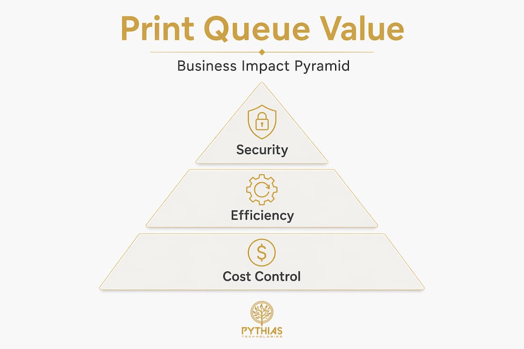 Infographic showing print queue management pyramid