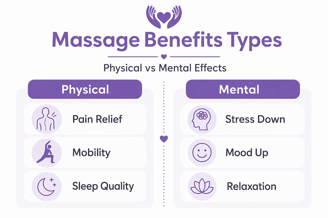 Infographic comparing physical and mental massage benefits